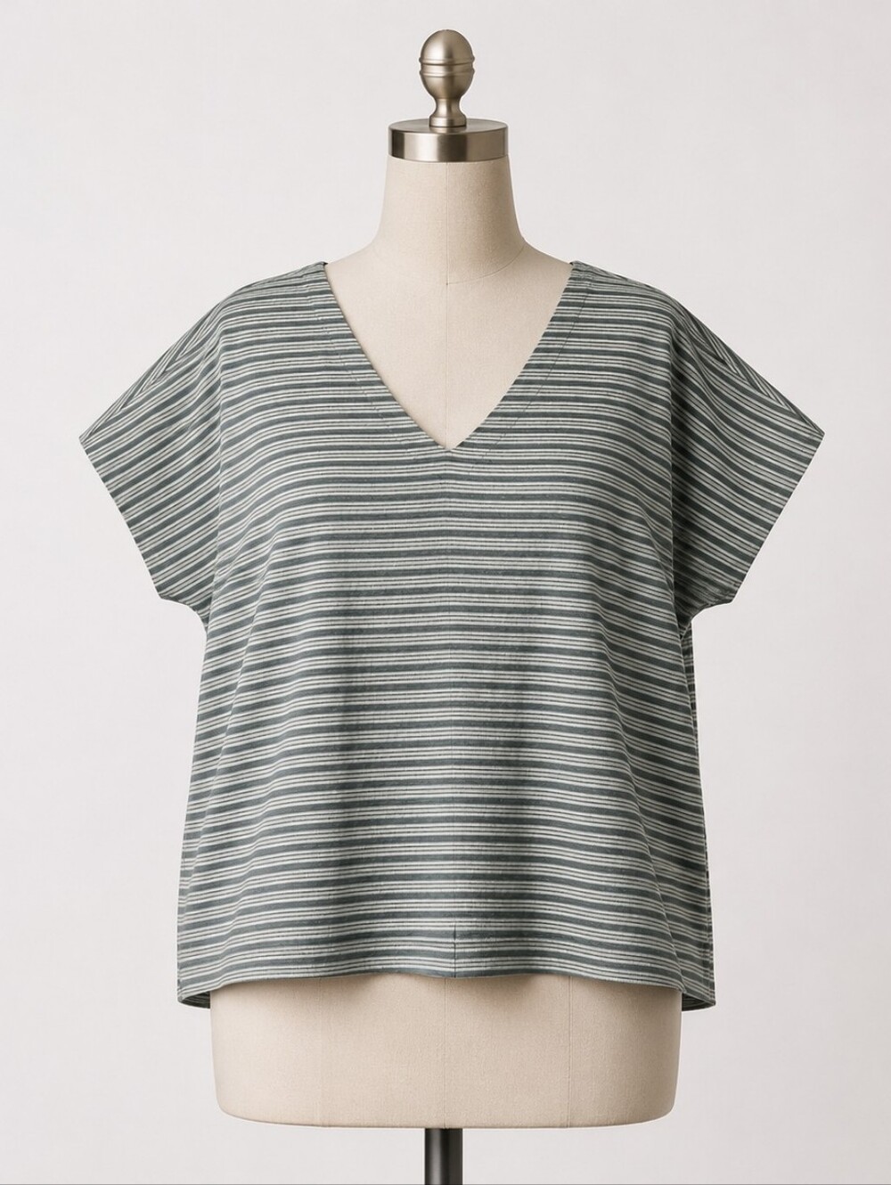 J. Jill Boxy Knit Top Green Stripe Wearever Size XL